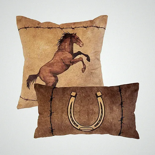 Cowboy 2-Piece Beige and Brown Decor Pillow Set 18" X 18" and 12" X 22"
