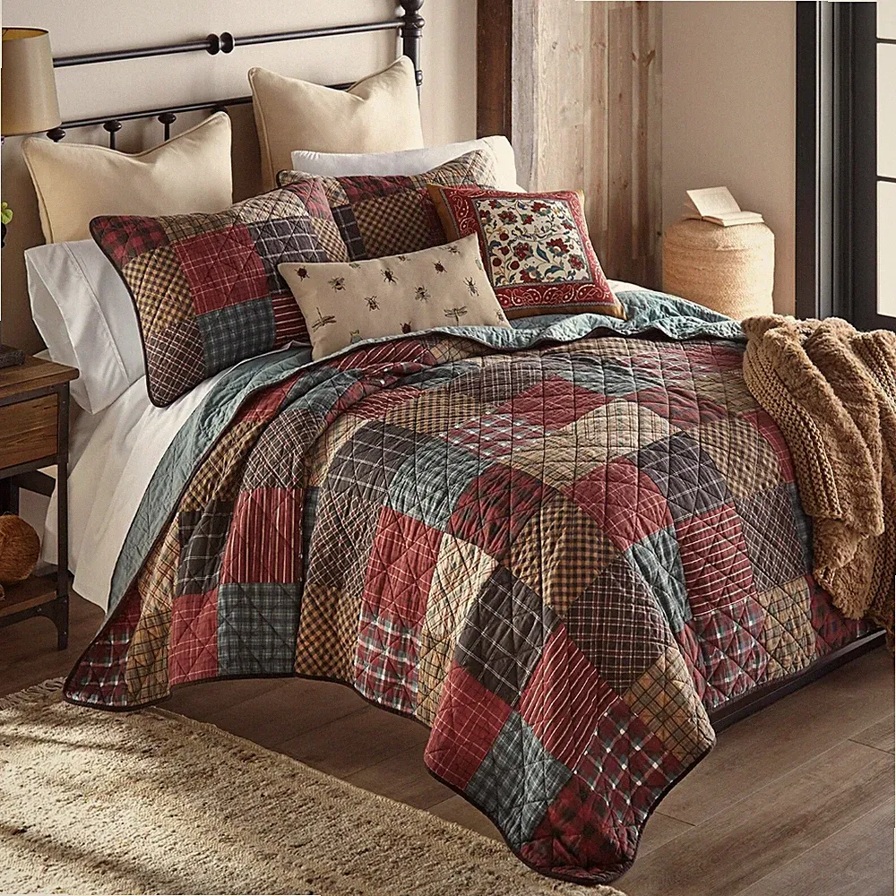 Donna Sharp Appalachia Plaid Pieced Country Cotton Queen Quilt Set Patchwork