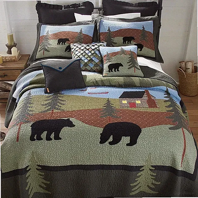 Donna Sharp Bear Lake Family Country Cabin Cotton Queen 3 PC Quilt Set