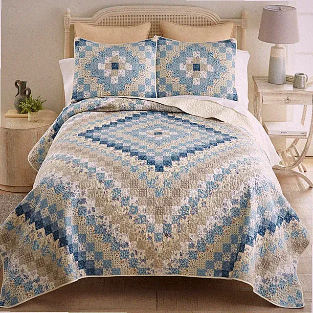 Donna Sharp Blue Diamond Patchwork Country King 3 PC Quilted Bed Set