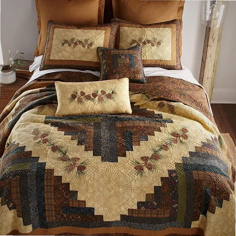 Donna Sharp Cabin Raising Pine Cone Quilted Collection Embroidered Country Cabin