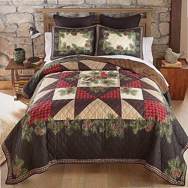 Donna Sharp Cardinal Pines Rustic Patchwork Country Queen 3 PC Quilted Bed Set