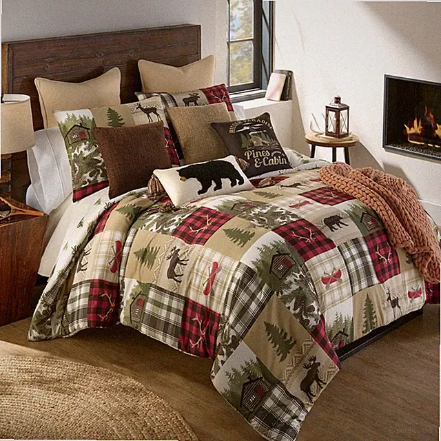 Donna Sharp Cedar Lodge Rustic Cabin 3-Pc Queen Comforter Set Bear Plaid Check