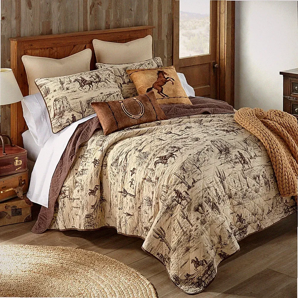 Donna Sharp Cowboy Western Cotton 5-Pc King Quilt Set Rustic Horse Rodeo Cactus