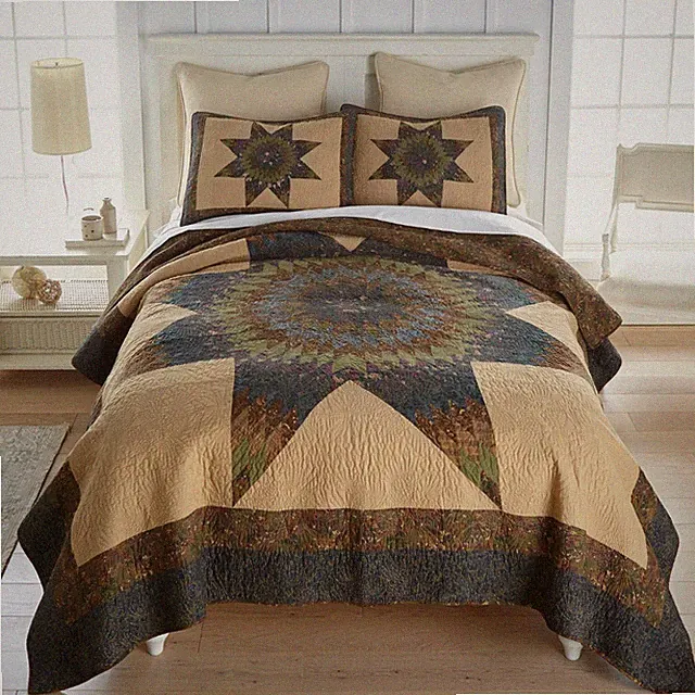 Donna Sharp Forest Star Quilted Pieced Cotton Queen Quilt Rustic Pinecone Green