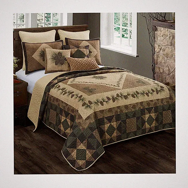 Donna Sharp Full/Queen Bedding Set - 3 Piece - Antique Pine Lodge Quilt Set w...