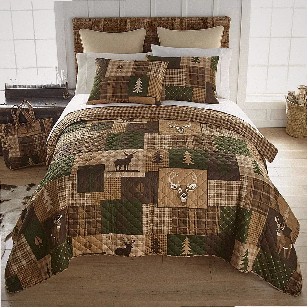 Donna Sharp Full/Queen Bedding Set 3 Piece Green Forest Lodge Quilt with 2 Pillo