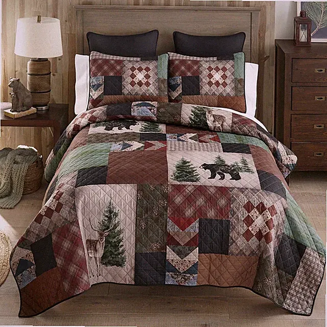 Donna Sharp Greenwood Patch Rustic Wildlife Country Queen 3PC Quilted Bed Set