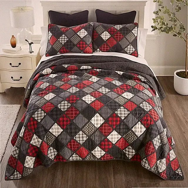 Donna Sharp Lumberjack Rustic Country Cottage Cotton Queen 3 PC Rag Quilt Set