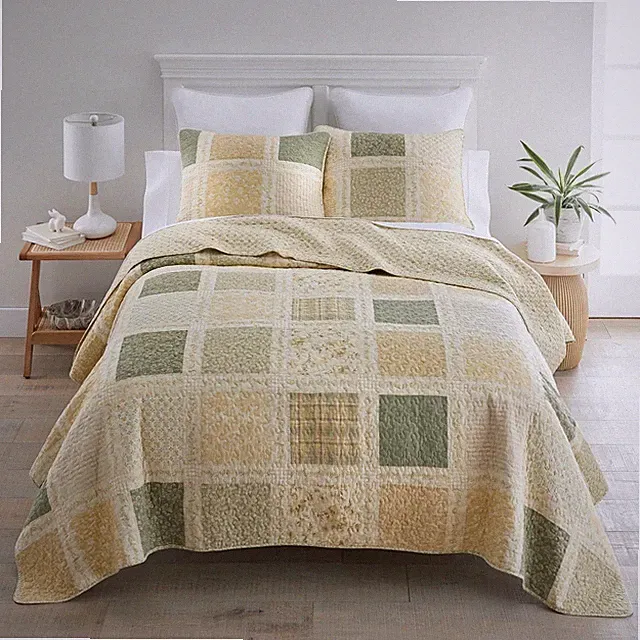 Donna Sharp Meadow Sage Floral Patchwork Cotton Queen 3PC Quilted Bed Set