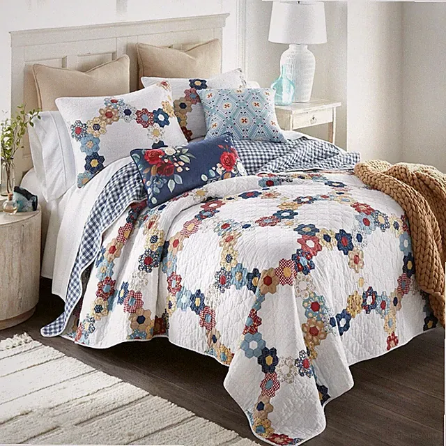 Donna Sharp Prairie 3-Pc Quilt Set Cotton Flower Garden Cozy Cottage Farmhouse
