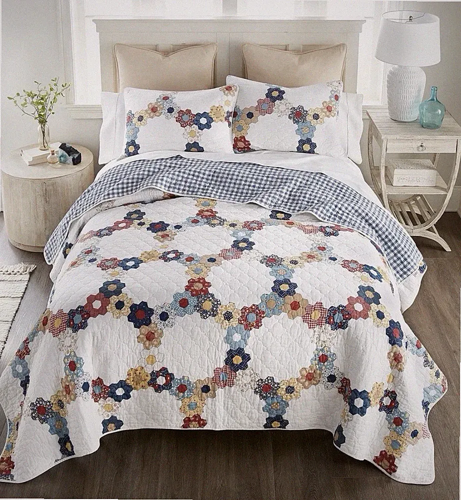 Donna Sharp Prairie Queen 3-Pc Quilt Set Cotton Flower Cozy Cottage Cp. @ $117