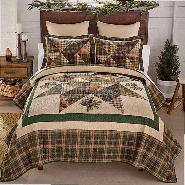 Donna Sharp Rustic Pine Star Patchwork Cotton Country Home King 3 PC Quilt Set