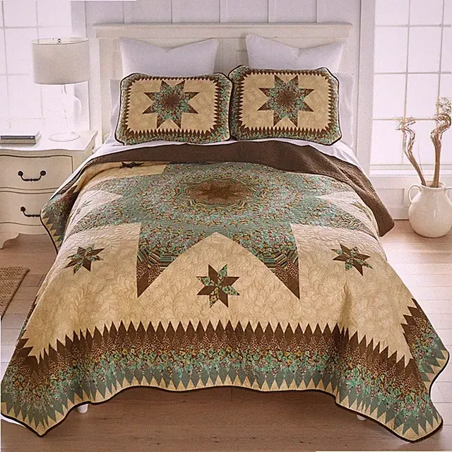 Donna Sharp Sea Breeze Star Patchwork Country Cottage Queen 3 PC Quilt Set