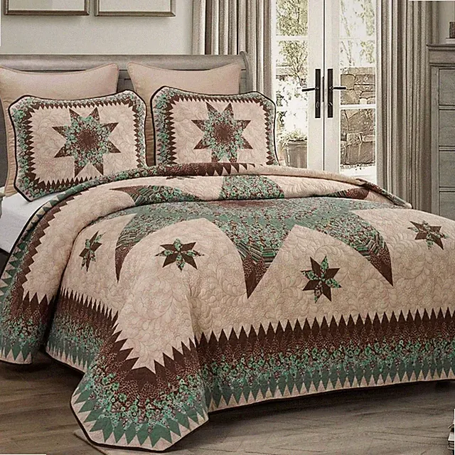 Donna Sharp Sea Breeze Star Quilt **QUEEN** 3-PC Set Floral Country Cottage Teal