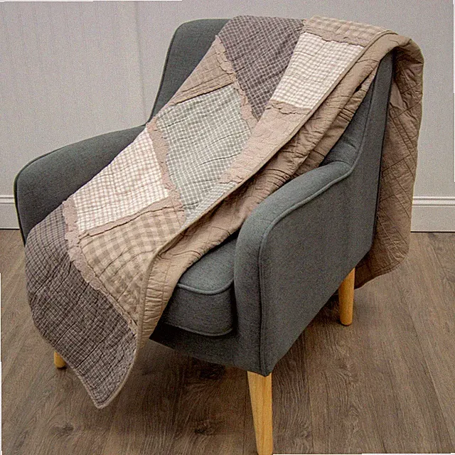 DONNA SHARP SMOKY COBBLESTONE QUILTED COTTON THROW RAG PATCHWORK PLAID LODGE