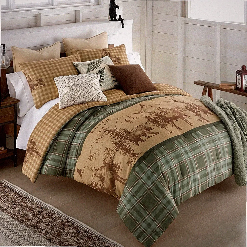 Donna Sharp Spruce Trail 3-Pc Comforter Set Rustic Lodge Cozy Log Cabin Green