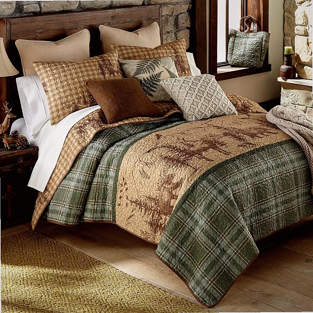 Donna Sharp Spruce Trail Quilt Bedding Set Bear Lodge Cabin Reversible & Tote