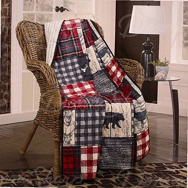 Donna Sharp Timber Quilted Throw Bear Buffalo Check Lodge Rustic 50" x 60" New