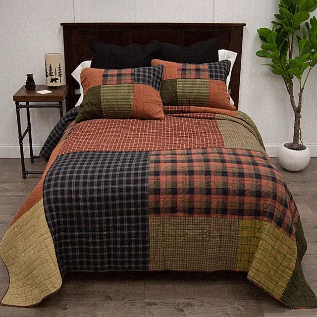 Donna Sharp Woodland Square King Quilt Set 3PC Lodge Bedding Set Cotton -SEALED
